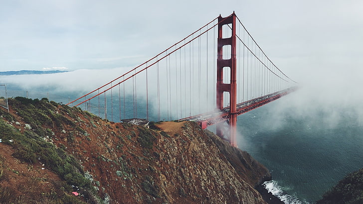 brown concrete bridge, Golden Gate Bridge, architecture, landscape