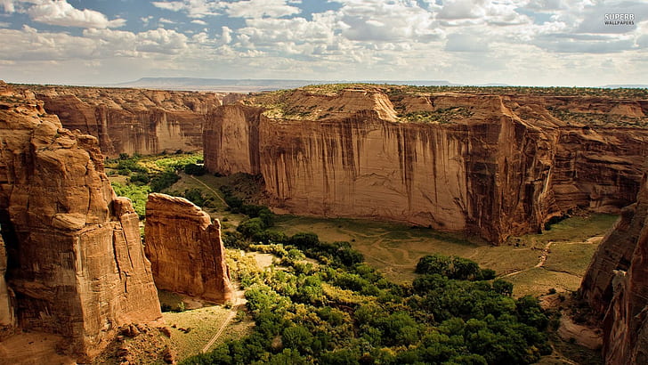 Superb Canyon De Chelly In Arizona, trees, cliffs, clouds, nature and landscapes HD wallpaper