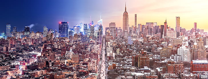 New York city buildings, cityscape, watermarked, skyscraper, urban Skyline, HD wallpaper