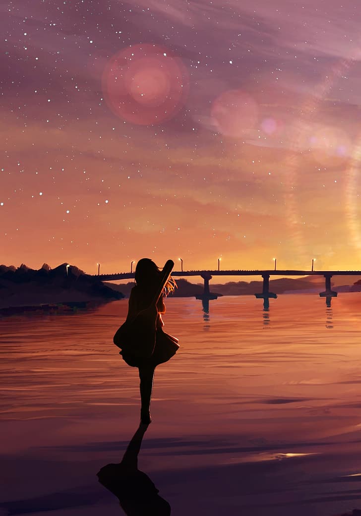 Anime Couple looking at Sunset, Anime Digital Art illustration for  background wallpaper. Generative AI Stock Illustration | Adobe Stock