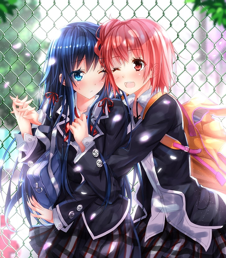 two female characters wearing black uniforms, school uniform, HD wallpaper