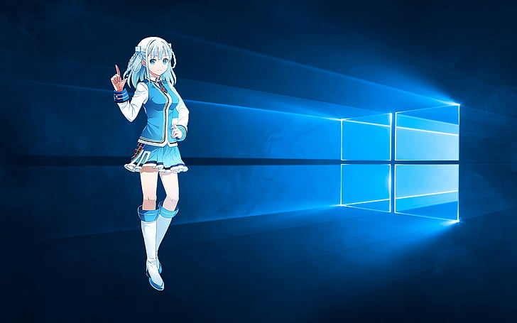 Anime, OS-tan, Touko Madobe, Windows 10, blue, full length HD wallpaper