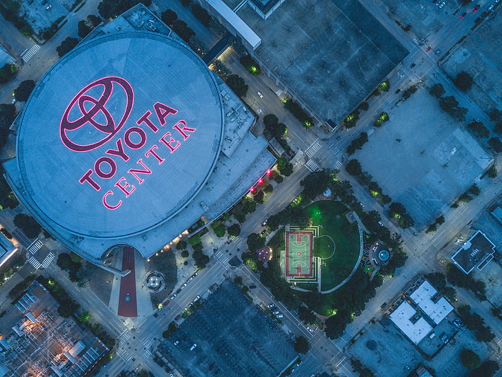 Toyota, drone, Houston, Houston Rockets , architecture, city, HD wallpaper