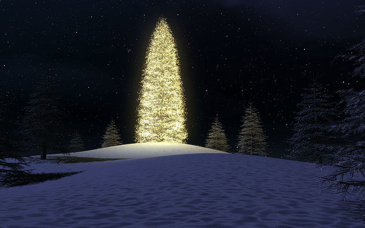 Christmas tree in the snow, green led tree, holidays, 1920x1200, HD wallpaper