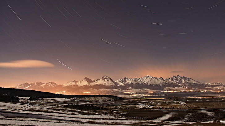 high tatras, slovakia, starry night, stars, night sky, mountain, HD wallpaper