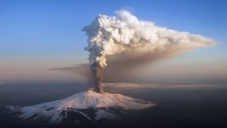 Aerial View, Clear Sky, clouds, eruption, Etna, fire, forest