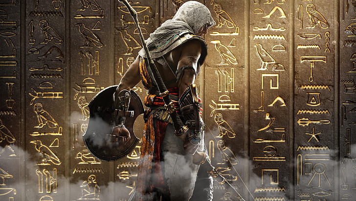 4K, Hieroglyphs, Bayek, Assassins Creed: Origins, HD wallpaper