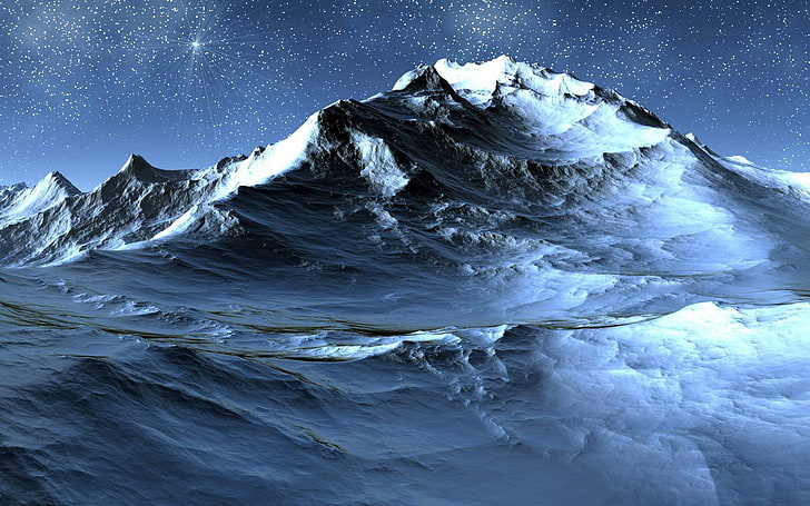 worm's eye view of snow mountain during nighttime, nature, mountains