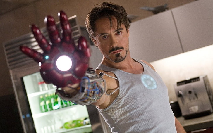 Iron Man, Robert Downey Jr., Tony Stark, men, indoors, people