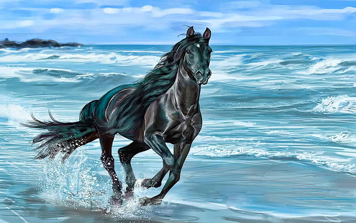 HD wallpaper: running horse Animals Beach beauty nature Sea wave HD, brown  and black horse on seashore illustration | Wallpaper Flare