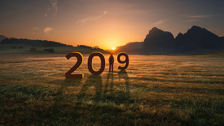 2019, new year, hoar, field, mountain, dolomite alps, seiser alm, HD wallpaper