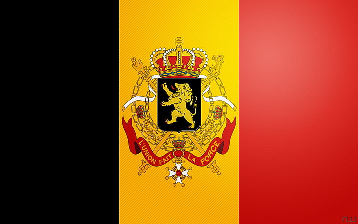 Belgium, flag, yellow, text, red, no people, representation, HD wallpaper