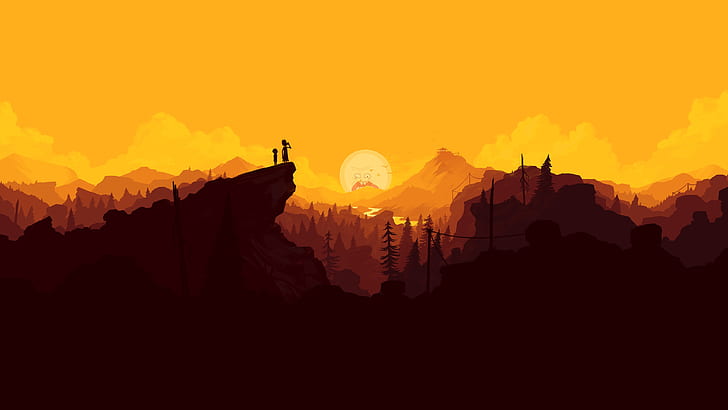 Firewatch, Gamer, mountains, Rick And Morty, river, sunset