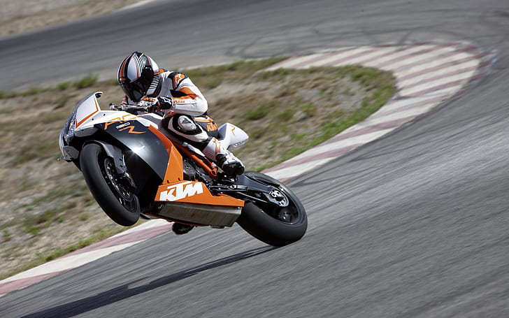 KTM RC8 Sportbike Wheelie HD, orange black and white ktm rc, bikes, HD wallpaper