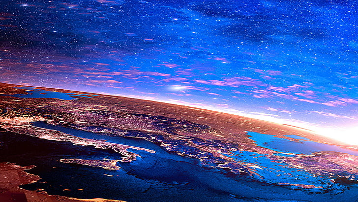 earth, globe, stars, planet, HD wallpaper