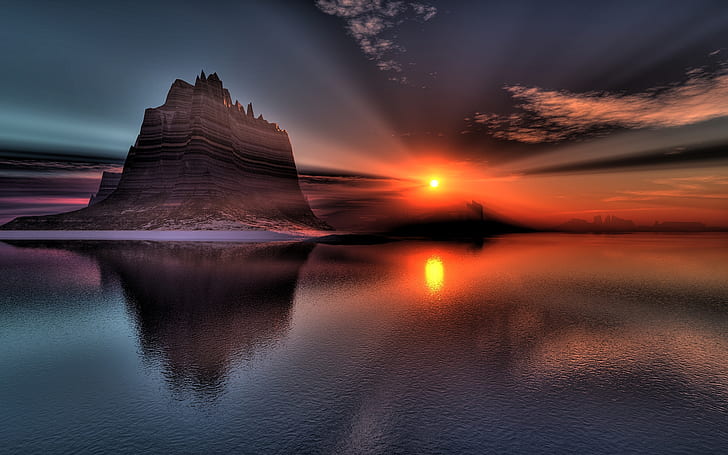 reflection, sunset, superb HD wallpaper