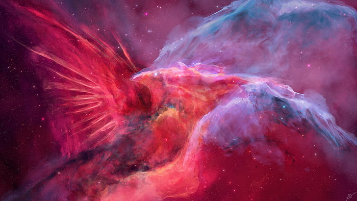 Cardinals, nebula, space art, JoeyJazz, HD wallpaper