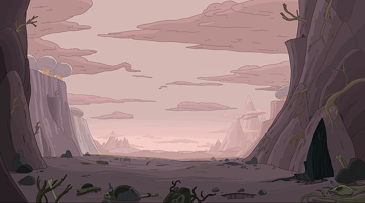 mountains illustration, Adventure Time, cartoon, sky, nature, HD wallpaper