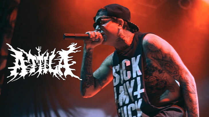 Metalcore, Attila, men, tattoo, music, band logo, one person