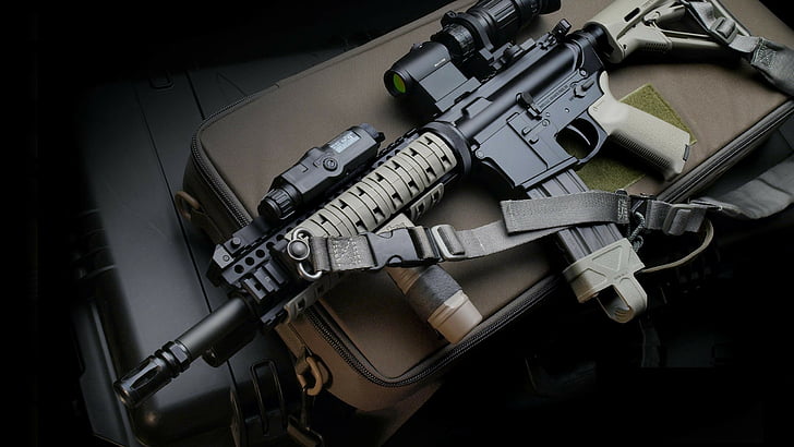 black and grey rifle with scope, M4 Carbin, assault rifle, HD wallpaper