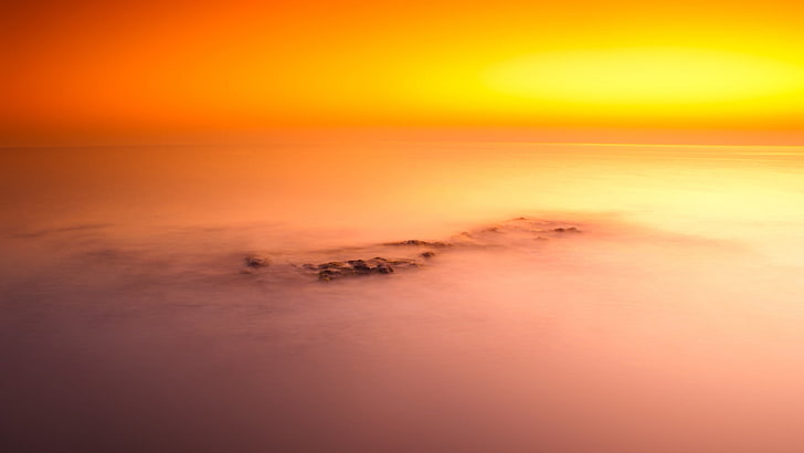 white sea of clouds, nature, long exposure, horizon, sunset, Italy, HD wallpaper