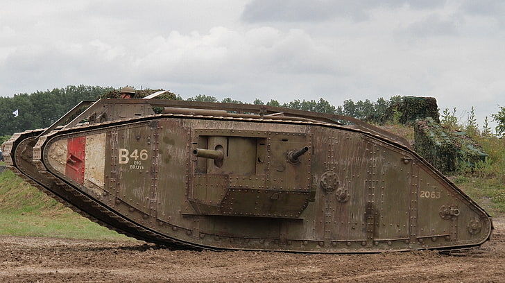 green heavy equipment, tank, military, World War I, British Mark IV
