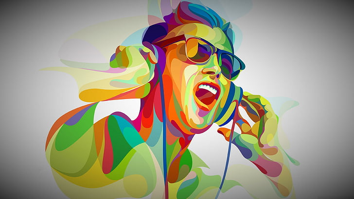 music, sound, headphone, sunglasses, voice, sing, colorful, HD wallpaper