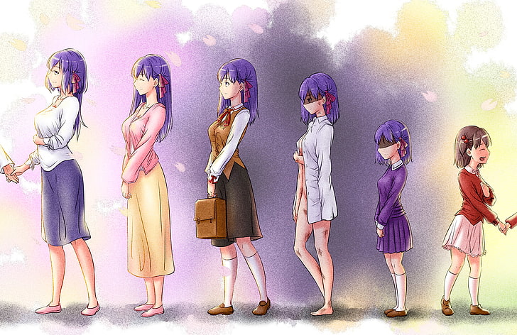Fate/Stay Night, anime girls, Sakura Matou, Matou Sakura, group of people, HD wallpaper