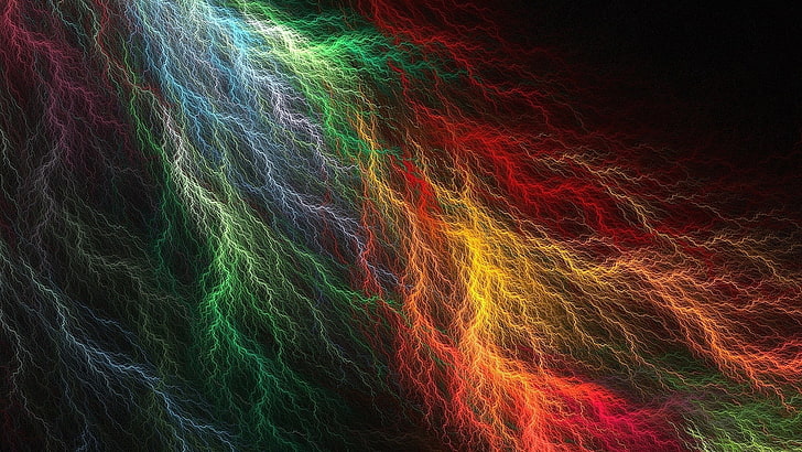 multicolored lightning artwork, digital art, simple, abstract