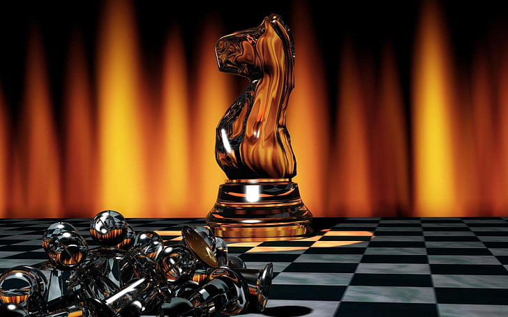 brown wooden horse chess piece, game, board, chess pieces, light, HD wallpaper