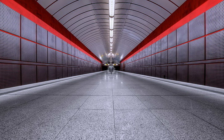 gray and red hallway, town, transition, architecture, transportation, HD wallpaper