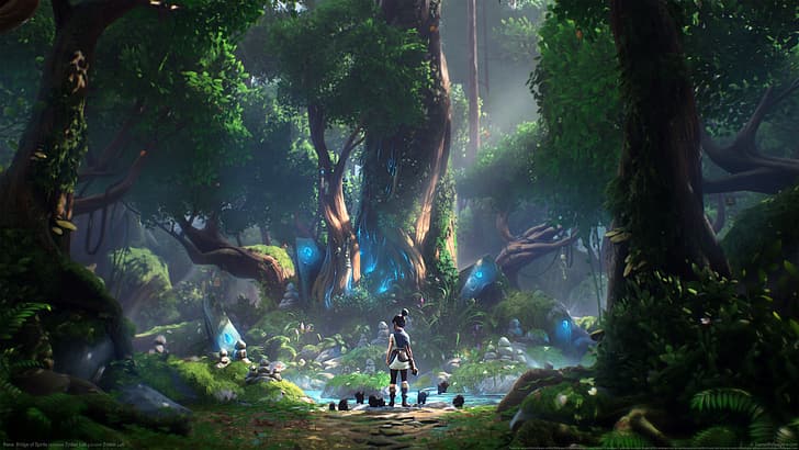 Kena: Bridge of Spirits, tree trunk, forest way, Game CG, Girl's Day, HD wallpaper