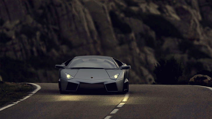 Lamborghini Reventon, lights, road, Mountain