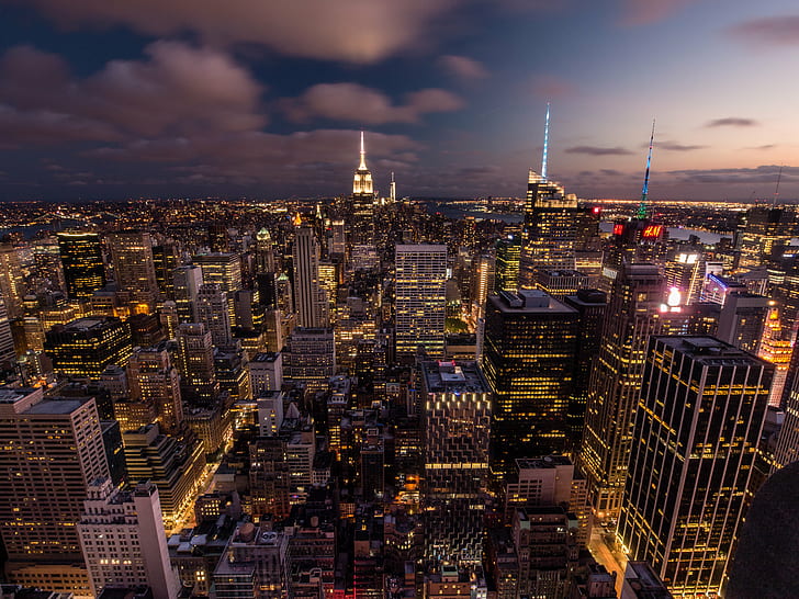 bird's eye view of skyscrapers, nyc, nyc, Rockefeller Center, HD wallpaper