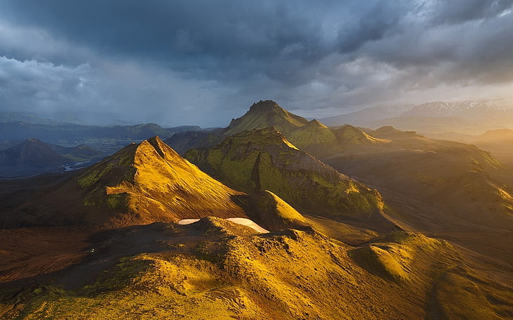 mountain range, nature, landscape, mountains, clouds, sunset, HD wallpaper