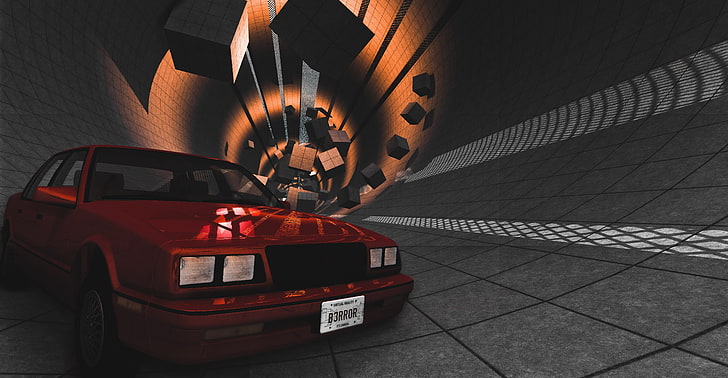 BeamNG, car, tunnel, red, motor vehicle, mode of transportation