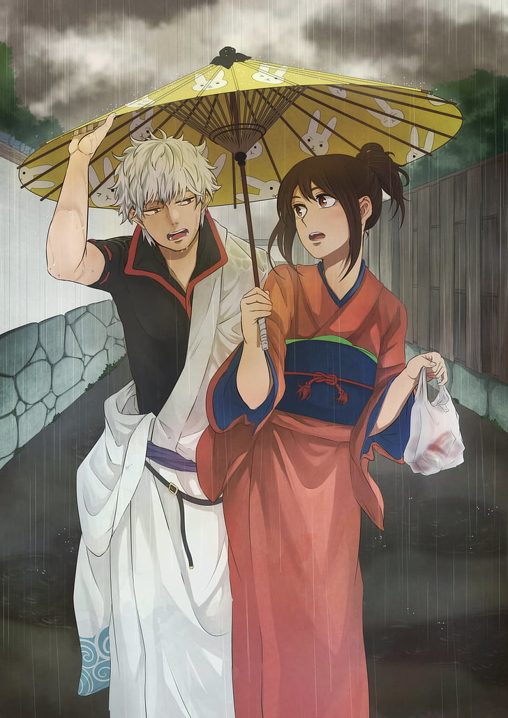 Gintama, Sakata Gintoki, Shimura Tae, umbrella, women, females, HD wallpaper