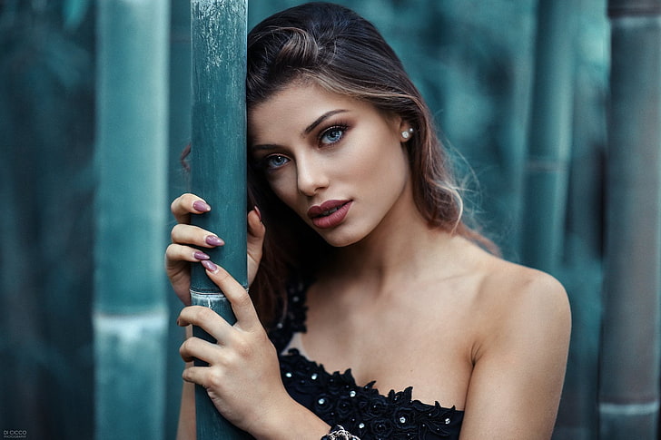 women, model, Alessandro Di Cicco, blue, bare shoulders, Margherita Sicignano, HD wallpaper