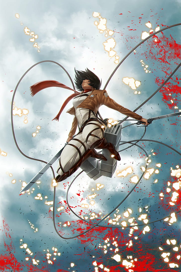 Jarreau Wimberly, Attack on Titans, sword, wires, sky, sparks, HD wallpaper
