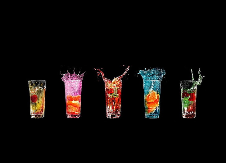liquid, drinking glass, beverages, water drops, fruit, cocktails