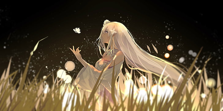 white haired female animated character illustration, Emilia (Re: Zero)