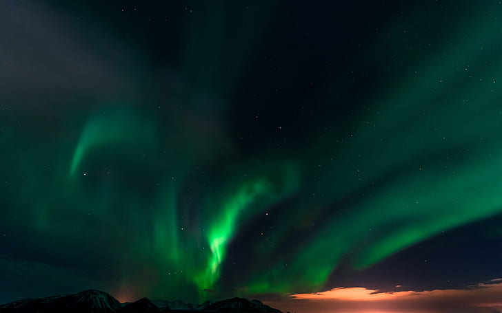 Aurora Borealis Northern Lights Night Green Stars HD, nature