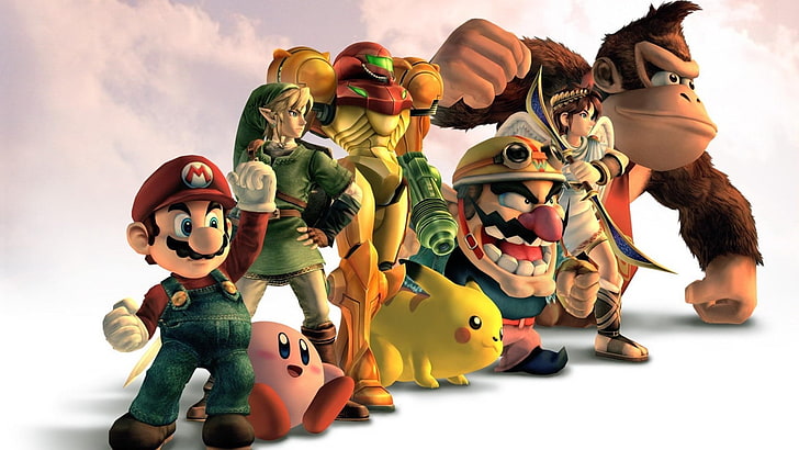 Donkey Kong, Kirby, Link, Metroid, Pikachu, Samus Aran, Super Mario