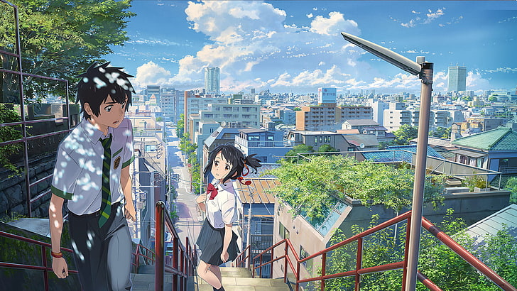 Kimi no Na Wa, Makoto Shinkai, anime boys, anime girls, architecture, HD wallpaper