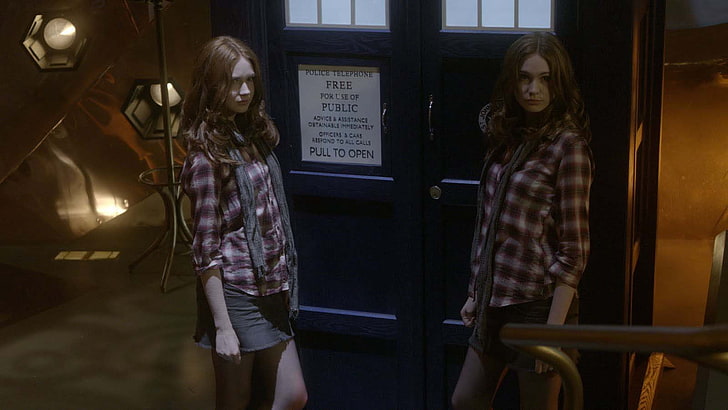 Doctor Who, TARDIS, Amy Pond, Karen Gillan, standing, indoors, HD wallpaper