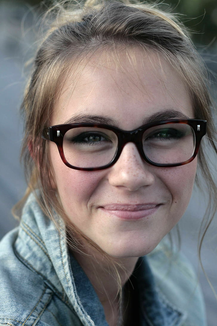 HD wallpaper glasses, brunette, smiling, closeup, women, face, 