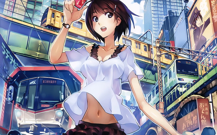 brown haired female anime character illustration, manga, anime girls