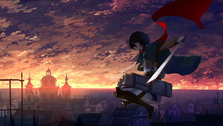 Attack on Titan Mikasa Ackerman, scarf, Shingeki no Kyojin, anime girls HD wallpaper