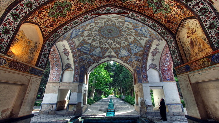 iran, garden, architecture, historical, arches, building, medieval architecture, HD wallpaper
