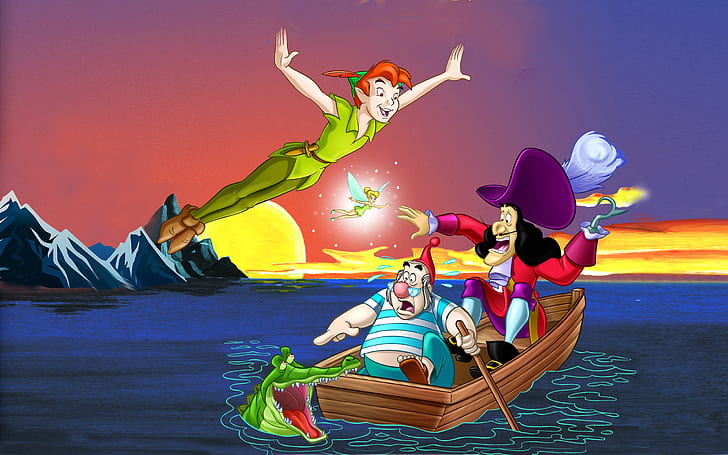 Peter Pan Cartoon Cartoon Captain Hook Smee And Tick Tock The Crocodile Fantasy Adventure Desktop Hd Wallpaper For Pc Tablet And Mobile 2560×1600